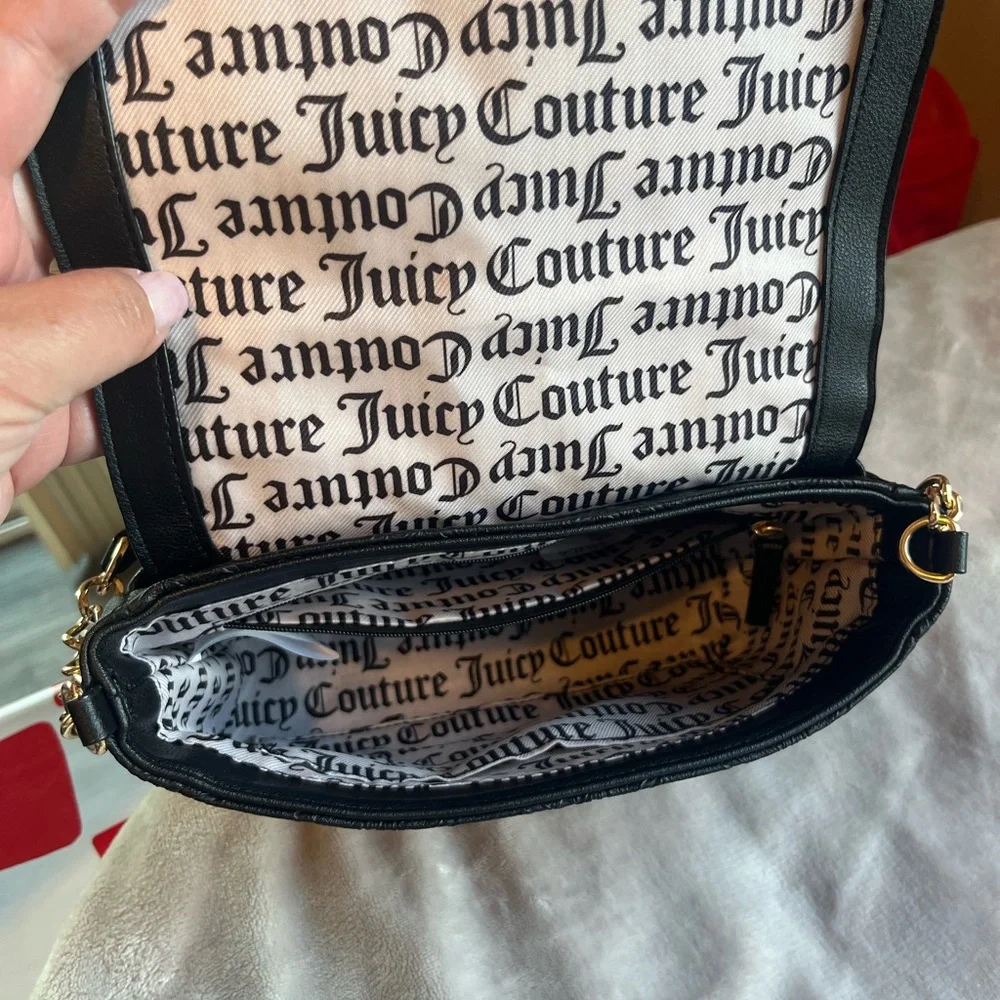NWOT Juicy Couture Black Embossed Shoulder Bag with Heart Detail - Picture 5 of 8